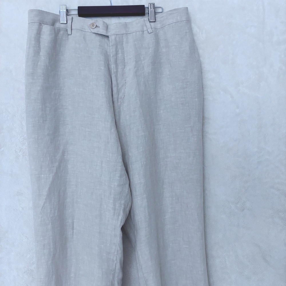 Enzo Tovare 100% Linen Flat Front Trousers Coastal Heritage Preppy 36" W 31" L
